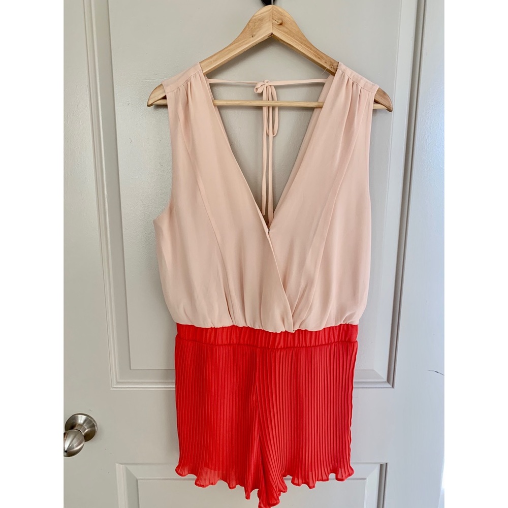 Charlotte Russe Pleated Orange & Cream Romper